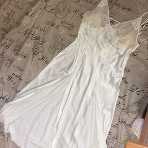 Long sexy white satin and silk gown